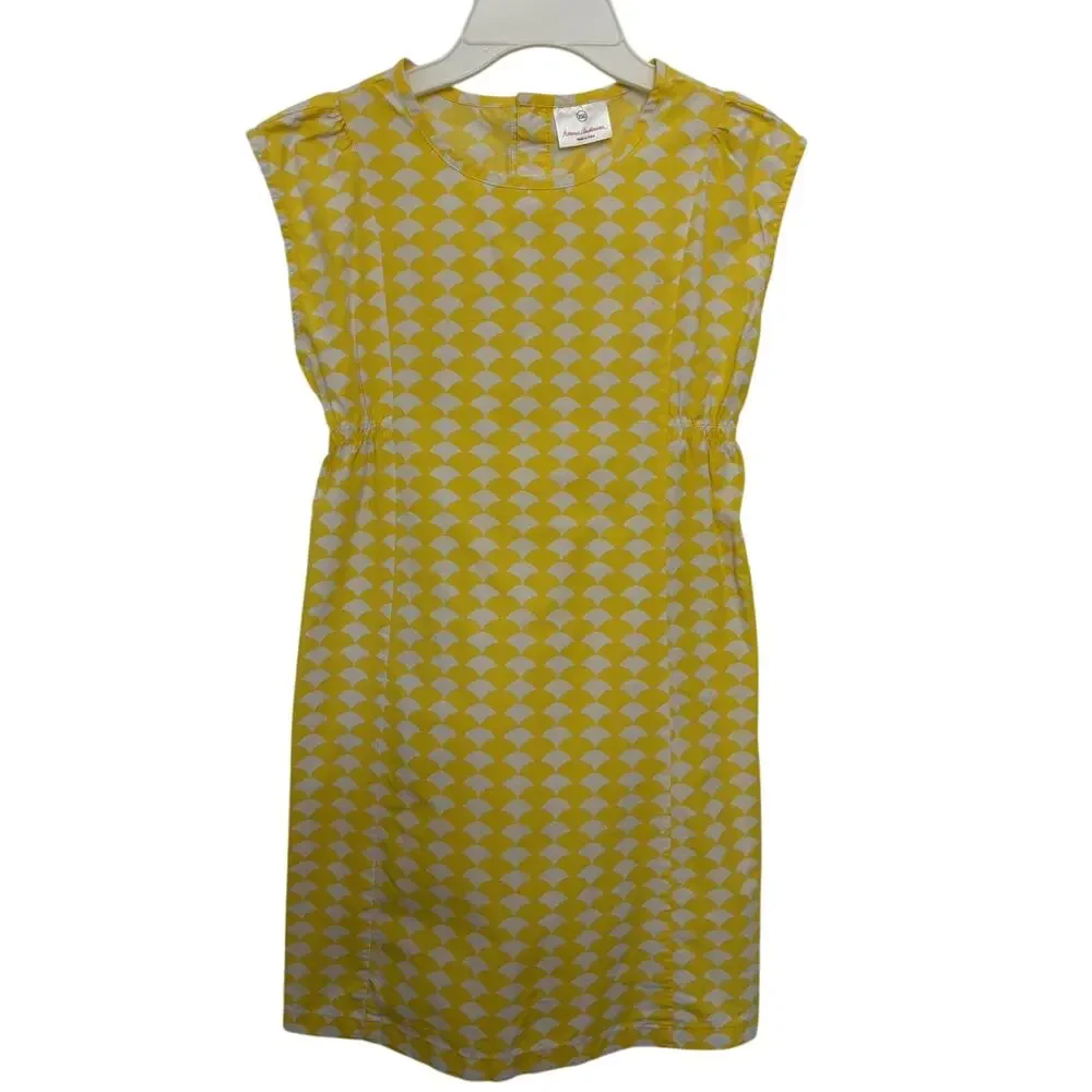 Hanna Andersson Yellow White Scalloped Cotton Dress Girl’s 12 150 Sleeveless